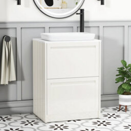 Royal Bathrooms Royal Bathroom Elmore 600mm Classic White Freestanding Bathroom Vanity Unit 2 Drawer Plain White Worktop With Qubix Basin - thumbnail 1