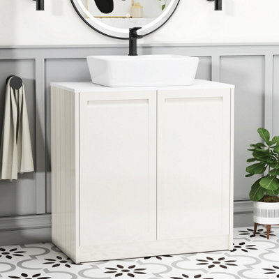 Royal Bathrooms Royal Bathroom Elmore 800mm Classic White Freestanding Bathroom Vanity Unit 2 Door Plain White Worktop With Cube Basin - image 1