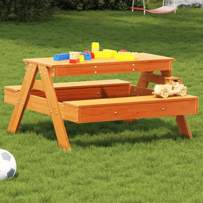 Berkfield Picnic Table For Kids Wax Brown 88X97X52 Cm Solid Wood Pine - image 1