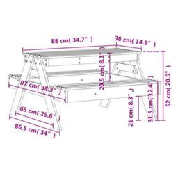 Berkfield Picnic Table For Kids Wax Brown 88X97X52 Cm Solid Wood Pine - thumbnail 9