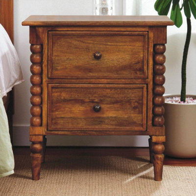 Artisan Furniture Solid Wood Spindle Leg Amber Oak Nightstand, 2-Drawers, Brown - image 1