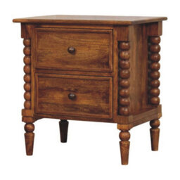Artisan Furniture Solid Wood Spindle Leg Amber Oak Nightstand, 2-Drawers, Brown - thumbnail 3
