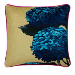 Laurence Llewelyn-Bowen Hiyah Hydrange Hydrangea Blooms Print Lime Velvet Filled Cushion - thumbnail 2