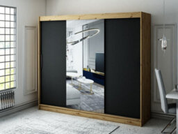 Arte Leto T1 Contemporary 2 Sliding Mirror Door Wardrobe 9 Shelves 2 Rails Black Matt And Oak Effect (H)2000mm (W)2500mm (D)620mm - thumbnail 2