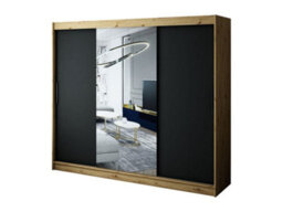 Arte Leto T1 Contemporary 2 Sliding Mirror Door Wardrobe 9 Shelves 2 Rails Black Matt And Oak Effect (H)2000mm (W)2500mm (D)620mm - thumbnail 1