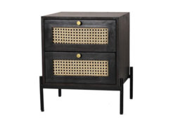 Buttercup Farm Rattan Bedside Table 2 Drawer - Mango Wood/iron - L45 X W45 X H55 Cm - Black Finish With Natural Rattan - Assembly Required - thumbnail 2
