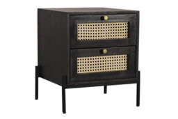 Buttercup Farm Rattan Bedside Table 2 Drawer - Mango Wood/iron - L45 X W45 X H55 Cm - Black Finish With Natural Rattan - Assembly Required