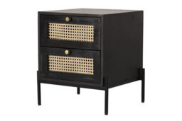 Buttercup Farm Rattan Bedside Table 2 Drawer - Mango Wood/iron - L45 X W45 X H55 Cm - Black Finish With Natural Rattan - Assembly Required - thumbnail 3