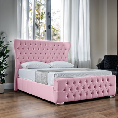 UKBEDFURNITURE Isabella Pink Slatted Base Upholstered Bed Frame Only - 48 Inch Headboard - image 1