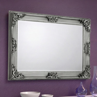 Julian Bowen Rococo Pewter Wall Mirror, Wood Frame, Rectangular, Wall Mounted, Horizontal Or Veritcal, 80 X 110 X 6Cm - image 1