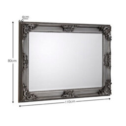 Julian Bowen Rococo Pewter Wall Mirror, Wood Frame, Rectangular, Wall Mounted, Horizontal Or Veritcal, 80 X 110 X 6Cm - thumbnail 3
