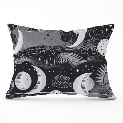 Warren Reed Designer Abstract Black White Moon And Sun Cushions 33Cm X 48Cm