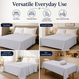 Moonlight Bedding 100% Cotton Hotel Quality Flat Bed Sheet, Top Sheet For Guest House, Spa & Airbnb (White, Single, 175X275 Cm) - thumbnail 4