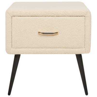 Wyld And Coco Boucle Bedside Table Beige With Drawer And Rose-Gold Handle, W46 X D38 X H49Cm - image 1