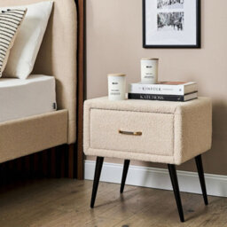Wyld And Coco Boucle Bedside Table Beige With Drawer And Rose-Gold Handle, W46 X D38 X H49Cm - thumbnail 2