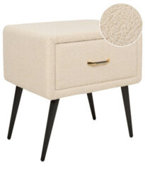 Wyld And Coco Boucle Bedside Table Beige With Drawer And Rose-Gold Handle, W46 X D38 X H49Cm - thumbnail 3