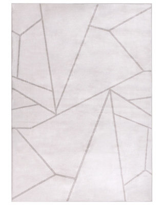 Wyld And Coco Luxeweave Light Beige Geometric Area Rug 140 X 200 Cm Anti-Slip - Low Pile Polyester - image 1