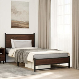 Berkfield Metal Bed Frame Without Mattress Brown Oak 107X203 Cm - thumbnail 1