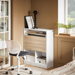 Sobuy Fwt104-Nw, Office Desk Folding Desk With 5 Storage Shelves, Wood Effect,w70Xd25Xh85 - thumbnail 2