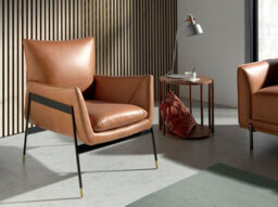 Angel Cerda Elegant Brown Leather Swivel Armchair With Chrome Detailing - thumbnail 2