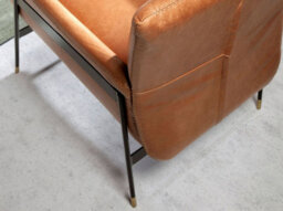 Angel Cerda Elegant Brown Leather Swivel Armchair With Chrome Detailing - thumbnail 4