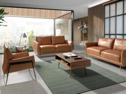 Angel Cerda Elegant Brown Leather Swivel Armchair With Chrome Detailing - thumbnail 3