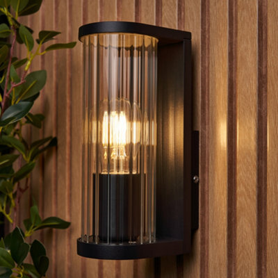Litecraft Portia Black Ribbed Outdoor Wall Light - image 1