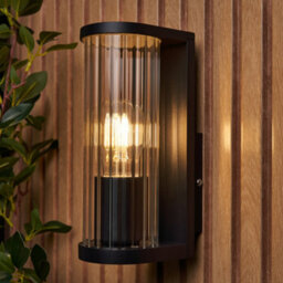 Litecraft Portia Black Ribbed Outdoor Wall Light - thumbnail 1