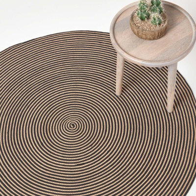 Homescapes Linen And Black Handmade Woven Spiral Braided Rug, 120 Cm Round - image 1