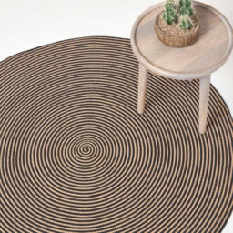 Homescapes Linen And Black Handmade Woven Spiral Braided Rug, 120 Cm Round - thumbnail 1