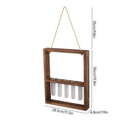 Living And Home Walnut Wall Hanging 5 Test Tubes Plant Propagation Station Wooden Frame Hydroponic Glass Vase Decor - thumbnail 8