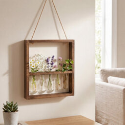 Living And Home Walnut Wall Hanging 5 Test Tubes Plant Propagation Station Wooden Frame Hydroponic Glass Vase Decor - thumbnail 2
