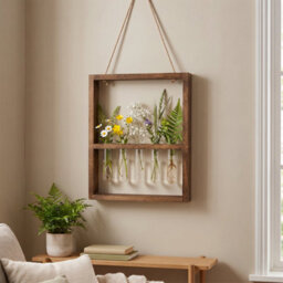 Living And Home Walnut Wall Hanging 5 Test Tubes Plant Propagation Station Wooden Frame Hydroponic Glass Vase Decor - thumbnail 1