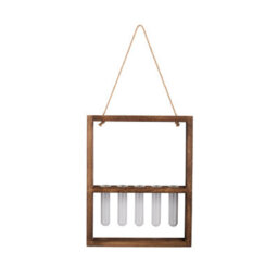 Living And Home Walnut Wall Hanging 5 Test Tubes Plant Propagation Station Wooden Frame Hydroponic Glass Vase Decor - thumbnail 4