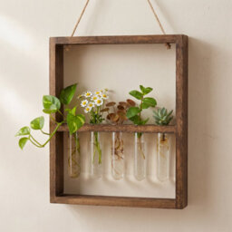 Living And Home Walnut Wall Hanging 5 Test Tubes Plant Propagation Station Wooden Frame Hydroponic Glass Vase Decor - thumbnail 3