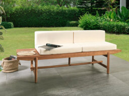 Beliani Garden Bench With Cushion Giaveno 210 Cm Acacia Wood Off-White - thumbnail 2
