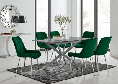 Furniturebox Uk Lira 100Cm Grey Metal Extending Dining Table & 6 Green Pesaro Silver Chairs - image 1