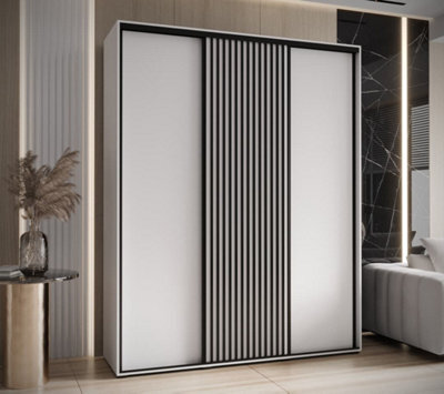 Arte Modern White Sapporo Sliding Door Wardrobe With Shelves And Hanging Rails (H)2050mm (W)1900mm (D)600mm - image 1