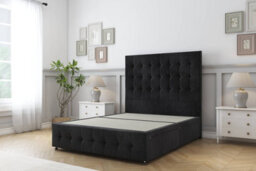 "Sloomy Berlin Black Naples Divan Bed Base 4 Drawers-26"" Strutted Headboard & 12"" Footboard 4'6 Double"
