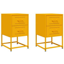 Berkfield Bedside Cabinets 2 Pcs Mustard Yellow 36X39X60.5 Cm Steel - thumbnail 2