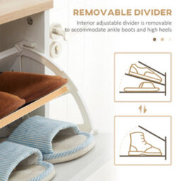 Homcom 12 Pair Slim Shoe Cabinet W/ 3 Flip Drawers For Entryway, Cream - thumbnail 6