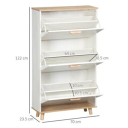 Homcom 12 Pair Slim Shoe Cabinet W/ 3 Flip Drawers For Entryway, Cream - thumbnail 3