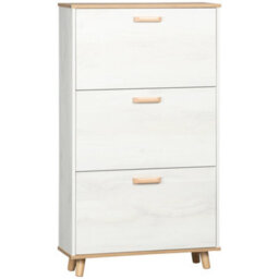 Homcom 12 Pair Slim Shoe Cabinet W/ 3 Flip Drawers For Entryway, Cream - thumbnail 2