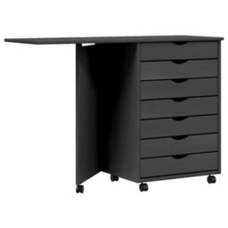 Berkfield Rustic Rolling Cabinet With Desk Moss Grey Solid Wood Pine