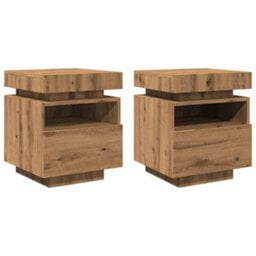 Berkfield Bedside Cabinets With Led Lights 2 Pcs Artisan Oak 40X39X48.5 Cm - thumbnail 3