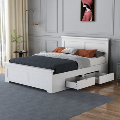Save On Goods UK 4Ft6 Double 4 Drawer Storage, Solid,strong,white Painted Wood Bed Frame.wooden Bedstead - image 1