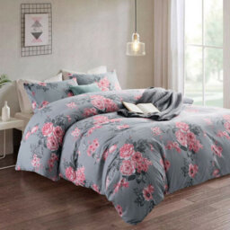 Ameha Printed Duvet Cover 2Piece Set With Matching Pillowcase Reversible Grey Bouquet Pattern Bedding Set Single (135X200Cm) - thumbnail 7