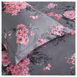Ameha Printed Duvet Cover 2Piece Set With Matching Pillowcase Reversible Grey Bouquet Pattern Bedding Set Single (135X200Cm) - thumbnail 5