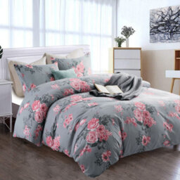Ameha Printed Duvet Cover 2Piece Set With Matching Pillowcase Reversible Grey Bouquet Pattern Bedding Set Single (135X200Cm) - thumbnail 9