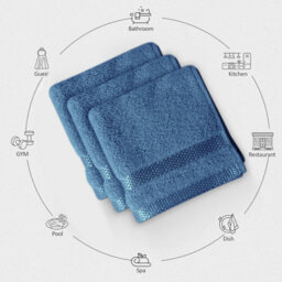 Casabella 12 Pack Face Cloth 30X30Cm 100% Cotton Soft Super Quality, Face Towels For Makeup Removal & Cleansing Blue - thumbnail 3